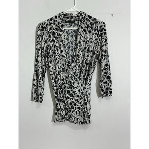 Womans Rose & Olive Black White Cross Front Blouse Pullover Medium